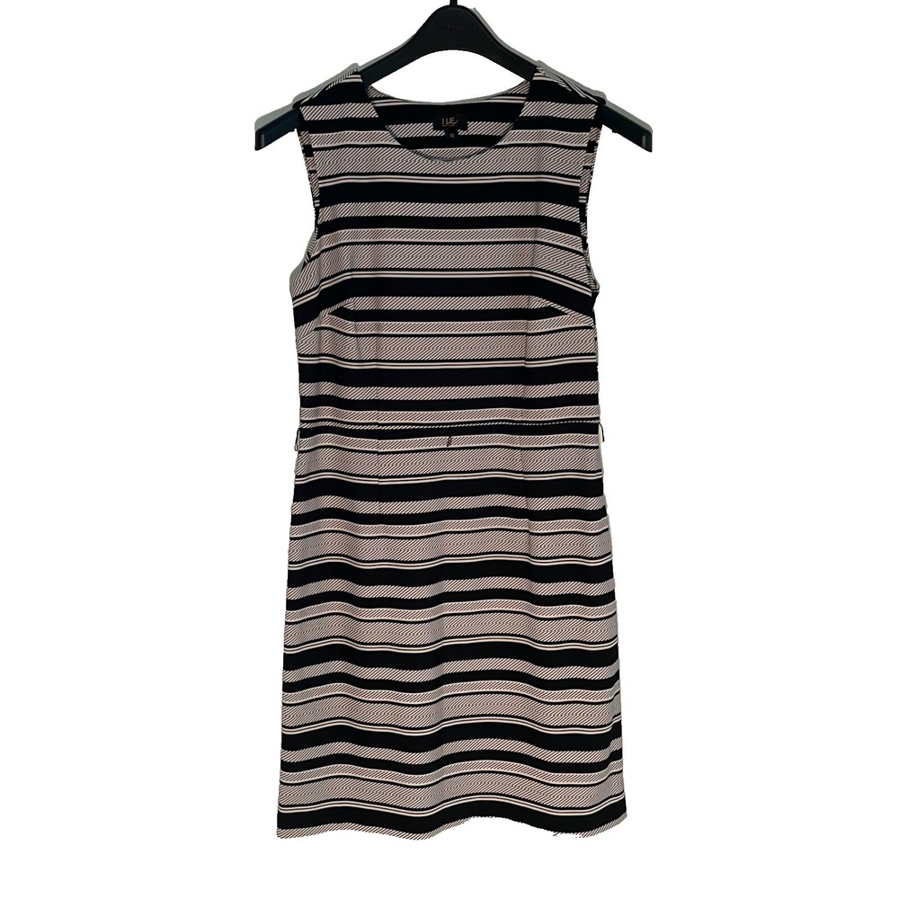 ILE NY Dress Womens 12 Sheath Black/White Striped Career‎ Colorful Zip —No Belt